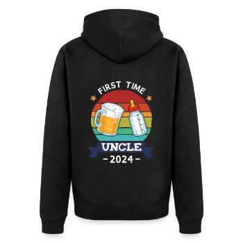 First Time Uncle 2024 - Unisex Premium Bio Zip Hoodie - Schwarz - Hinten - Nico (187cm)