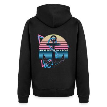 Lustige Bootsfahrt Retro - Unisex Premium Bio Zip Hoodie - Schwarz - Hinten - Nico (187cm)