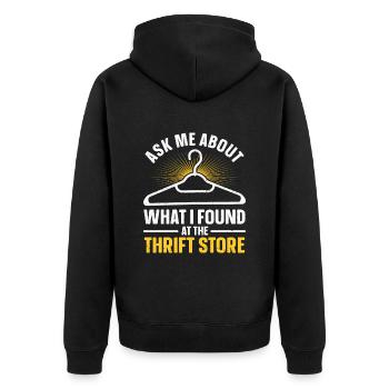 Secondhand Laden Hofverkauf Geschenk Thrifting - Unisex Premium Bio Zip Hoodie - Schwarz - Hinten - Nico (187cm)