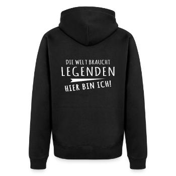 Legenden Geschenk Legende - Unisex Premium Bio Zip Hoodie - Schwarz - Hinten - Nico (187cm)