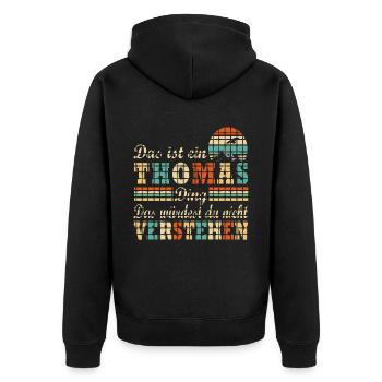 THOMAS - Unisex Premium Bio Zip Hoodie - Schwarz - Hinten - Nico (187cm)