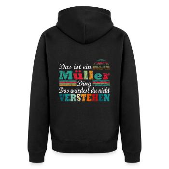 Müller - Unisex Premium Bio Zip Hoodie - Schwarz - Hinten - Nico (187cm)
