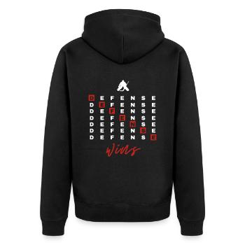 Defense Wins Torwart Eishockey Torwart - Unisex Premium Bio Zip Hoodie - Schwarz - Hinten - Nico (187cm)