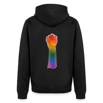 Unity Faust Equality Justice - Unisex Premium Organic Zip Hoodie - black - Back - Nico (187cm)