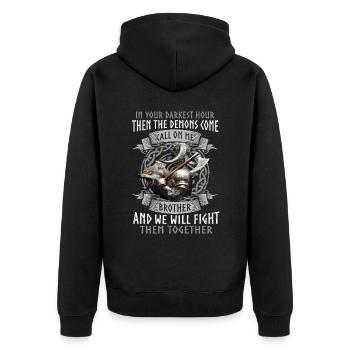 In thy darkest hour, Call Me Brother - Unisex Premium Organic Zip Hoodie - black - Back - Nico (187cm)