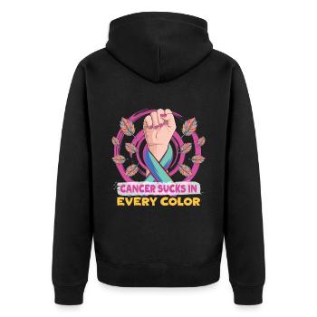 Krebs Saugt In Jeder Farbe Kämpfer - Unisex Premium Bio Zip Hoodie - Schwarz - Hinten - Nico (187cm)