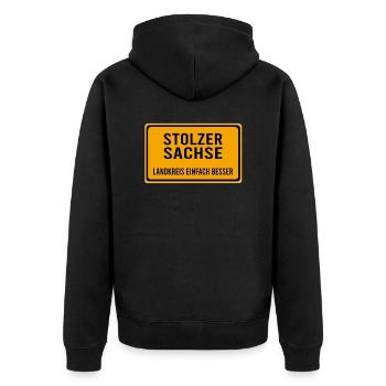 Sachsen Sachse Dresdner Dresden Stolz - Unisex Premium Bio Zip Hoodie - Schwarz - Hinten - Nico (187cm)