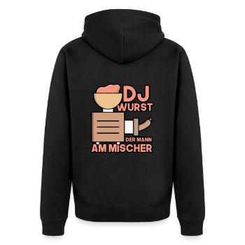 Dj wurst der mann am mischer Metzger - Unisex Premium Bio Zip Hoodie - Schwarz - Hinten - Nico (187cm)