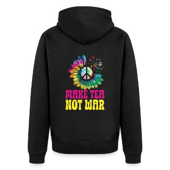 Hippie Peace Zeichen Frieden Blumen Blumenkind - Unisex Premium Bio Zip Hoodie - Schwarz - Hinten - Nico (187cm)