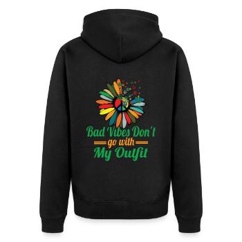 Hippie Peace Zeichen Frieden Blumen Blumenkind - Unisex Premium Bio Zip Hoodie - Schwarz - Hinten - Nico (187cm)