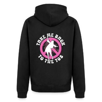 Hippie Peace Zeichen Frieden Blumen Blumenkind - Unisex Premium Bio Zip Hoodie - Schwarz - Hinten - Nico (187cm)
