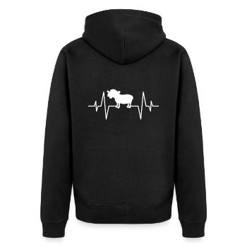 Schaf Herzschlag - Unisex Premium Bio Zip Hoodie - Schwarz - Hinten - Nico (187cm)