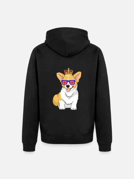 Corgi Dog Reine Elizabeth II Couronne britannique - Veste à capuche bio Premium Unisexe - noir