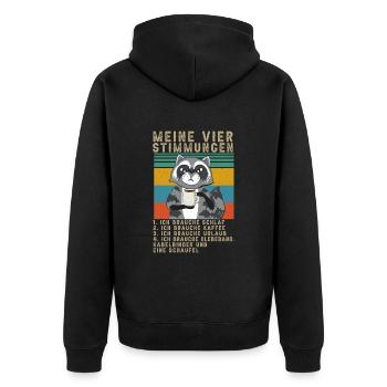 Waschbär Meine Vier Stimmungen Schlaf Kaffee - Unisex Premium Bio Zip Hoodie - Schwarz - Hinten - Nico (187cm)