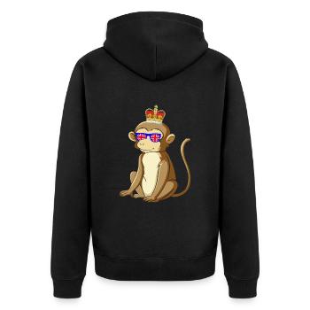 Affe Queen Elizabeth II Britische Krone - Unisex Premium Bio Zip Hoodie - Schwarz - Hinten - Nico (187cm)
