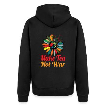 Hippie Peace Zeichen Frieden Blumen Blumenkind - Unisex Premium Bio Zip Hoodie - Schwarz - Hinten - Nico (187cm)