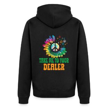 Hippie Peace Zeichen Frieden Blumen Blumenkind - Unisex Premium Bio Zip Hoodie - Schwarz - Hinten - Nico (187cm)