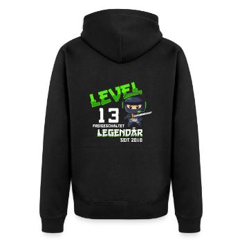 Level 13 Years Birthday Shirt Ninja Gamer - Unisex Premium Organic Zip Hoodie - black - Back - Nico (187cm)
