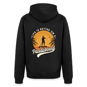 Das Leben ist besser auf einem Paddleboard - Unisex Premium Bio Zip Hoodie - Schwarz - Hinten - Nico (187cm)