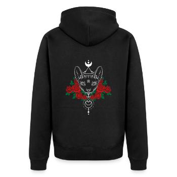 Katze Satan Satanismus Okkultismus Katze - Unisex Premium Bio Zip Hoodie - Schwarz - Hinten - Nico (187cm)