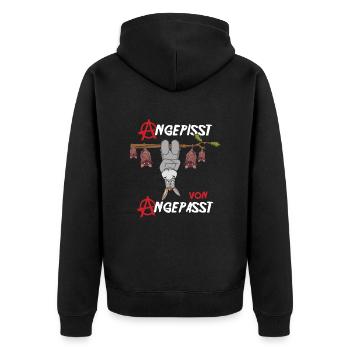Angepisst von Angepasst Be Different Esel Anarchie - Unisex Premium Bio Zip Hoodie - Schwarz - Hinten - Nico (187cm)