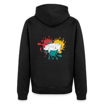 Schwein - Unisex Premium Bio Zip Hoodie - Schwarz - Hinten - Nico (187cm)