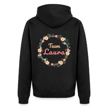 Team Laura - Braut JGA - Unisex Premium Bio Zip Hoodie - Schwarz - Hinten - Nico (187cm)