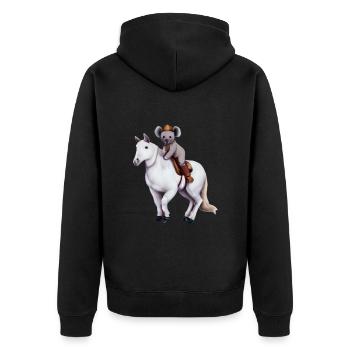 Koala auf einem Pferd - Unisex Premium Bio Zip Hoodie - Schwarz - Hinten - Nico (187cm)