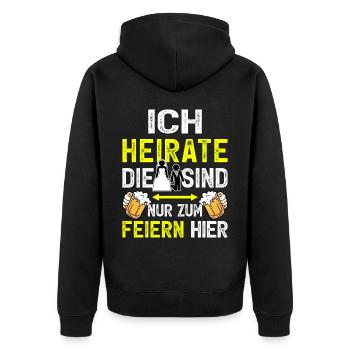 Junggesellenabschied T-Shirt Bräutigam JGA Männer - Unisex Premium Bio Zip Hoodie - Schwarz - Hinten - Nico (187cm)