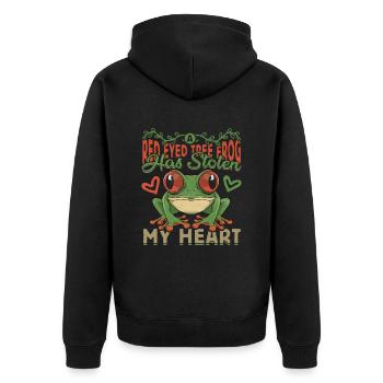 Conception de grenouille aux yeux rouges pour un chasseur de grenouilles - Veste à capuche bio Premium Unisexe - noir - Dos - Nico (187cm)