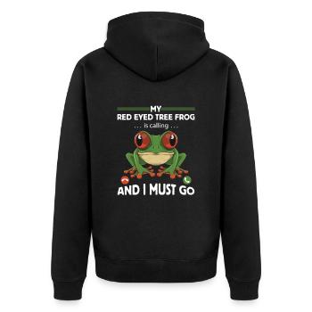 Conception de grenouille aux yeux rouges pour un chasseur de grenouilles - Veste à capuche bio Premium Unisexe - noir - Dos - Nico (187cm)