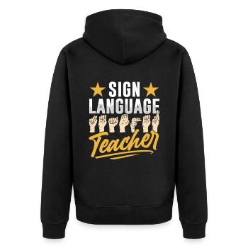 Gebärdensprache Lehrer Gestik Gebärden Awareness - Unisex Premium Bio Zip Hoodie - Schwarz - Hinten - Nico (187cm)