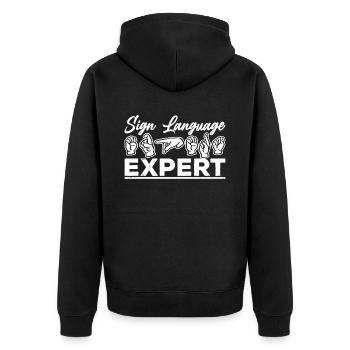 Gebärdensprache Experte Gestik Gebärden Awareness - Unisex Premium Bio Zip Hoodie - Schwarz - Hinten - Nico (187cm)