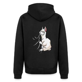 Biting Llama - Unisex Premium Bio Zip Hoodie - Schwarz - Hinten - Nico (187cm)