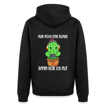 Nur Noch Eine Runde Zocken Gamer Kaktus - Unisex Premium Bio Zip Hoodie - Schwarz - Hinten - Nico (187cm)