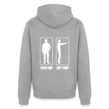 My dad Your Dad Polizei Papa - Unisex Premium Bio Zip Hoodie - Grau meliert - Hinten - Nico (187cm)
