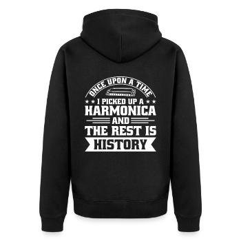 Harmonica Orgue à bouche Harmoniciste Joueur d’harmonica - Veste à capuche bio Premium Unisexe - noir - Dos - Nico (187cm)