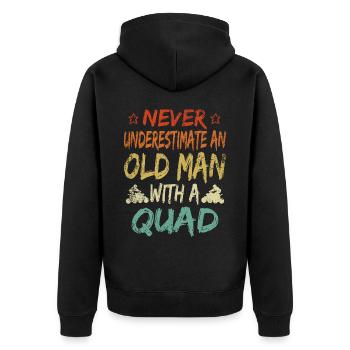Unterschätze niemals einen alten Mann Quad Rentner - Unisex Premium Bio Zip Hoodie - Schwarz - Hinten - Nico (187cm)