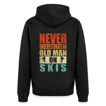 Never underestimate old man skis ski retirement - Unisex Premium Organic Zip Hoodie - black - Back - Nico (187cm)