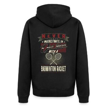 Unterschätze niemals einen alten Mann Badminton - Unisex Premium Bio Zip Hoodie - Schwarz - Hinten - Nico (187cm)