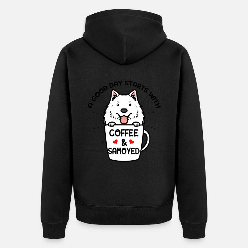 Café et chien Samoyède Samoyedenspitz - Veste à capuche bio Premium Unisexe - noir