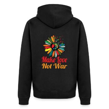 Hippie Peace Zeichen Frieden Blumen Blumenkind - Unisex Premium Bio Zip Hoodie - Schwarz - Hinten - Nico (187cm)
