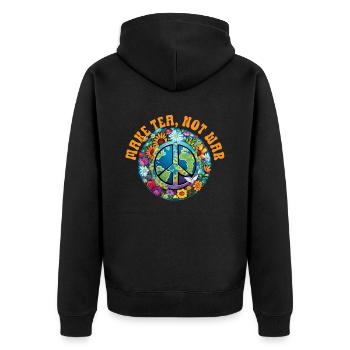 Hippie Peace Zeichen Frieden Blumen Blumenkind - Unisex Premium Bio Zip Hoodie - Schwarz - Hinten - Nico (187cm)