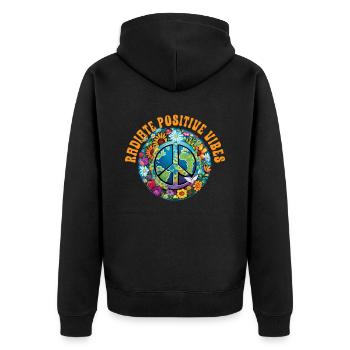 Hippie Peace Zeichen Frieden Blumen Blumenkind - Unisex Premium Bio Zip Hoodie - Schwarz - Hinten - Nico (187cm)