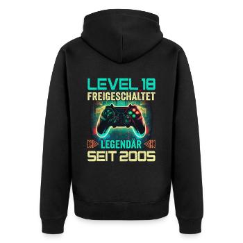 Level 18 Freigeschaltet 18. Geburtstag - Unisex Premium Bio Zip Hoodie - Schwarz - Hinten - Nico (187cm)