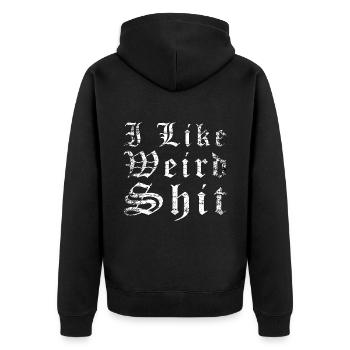 komisch cool, seltsam sein - Unisex Premium Bio Zip Hoodie - Schwarz - Hinten - Nico (187cm)