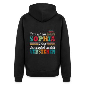 Name Sophia - Unisex Premium Bio Zip Hoodie - Schwarz - Hinten - Nico (187cm)