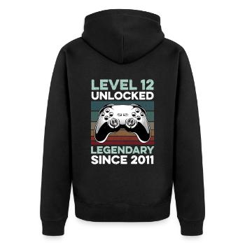 Niveau 12 ans Année d’anniversaire 2011 Gamer Boy - Veste à capuche bio Premium Unisexe - noir - Dos - Nico (187cm)