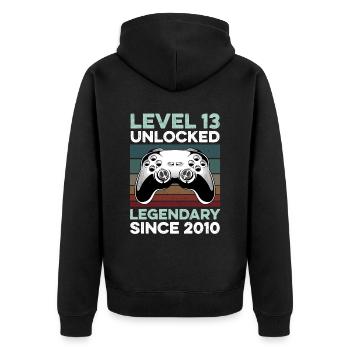 Niveau 13 ans Anniversaire Année 2010 Gamer Boy - Veste à capuche bio Premium Unisexe - noir - Dos - Nico (187cm)