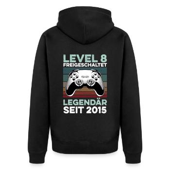 Niveau 8 ans 8e anniversaire année 2015 Jeunes joueurs - Veste à capuche bio Premium Unisexe - noir - Dos - Nico (187cm)